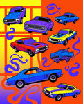 Retro Muscle Cars Vibrant Playfulness Rug