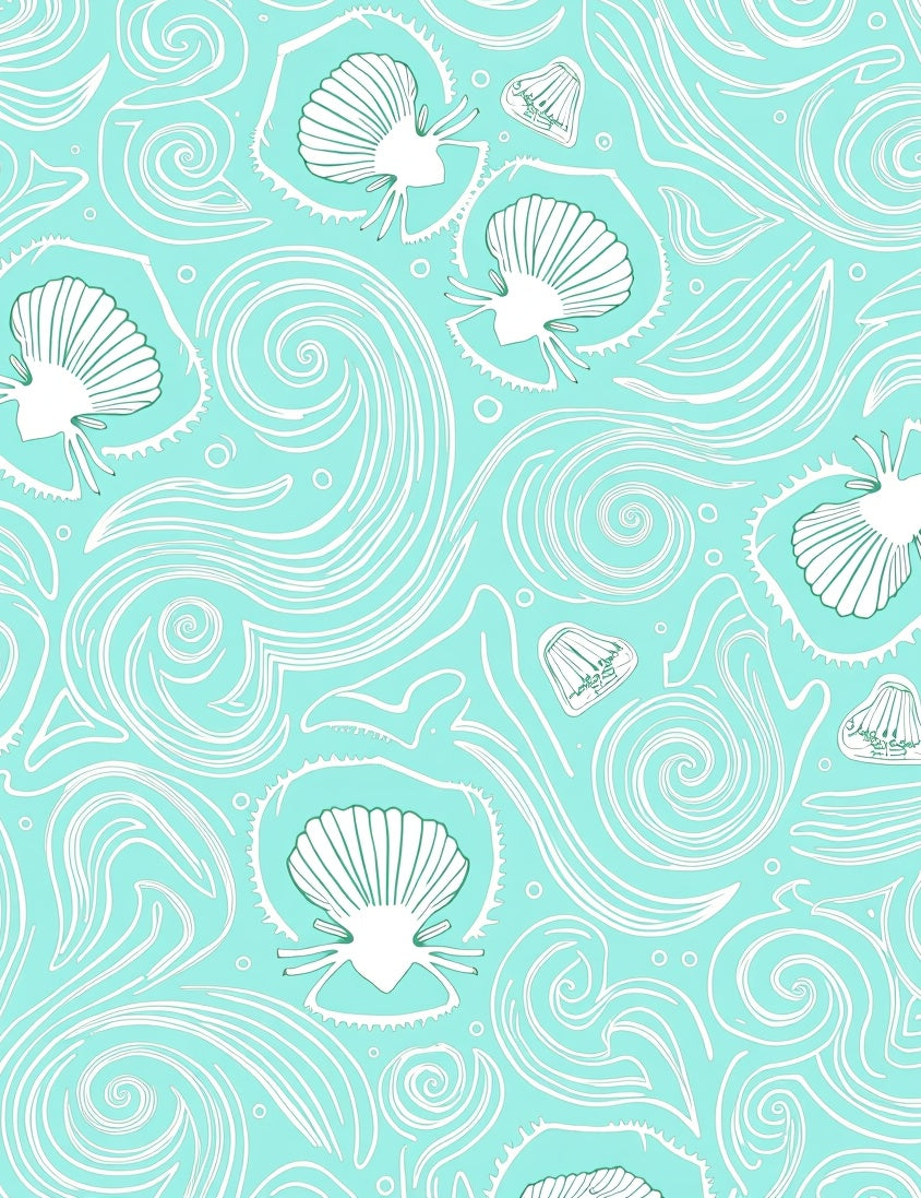 Aqua White Seashell Swirls Rug