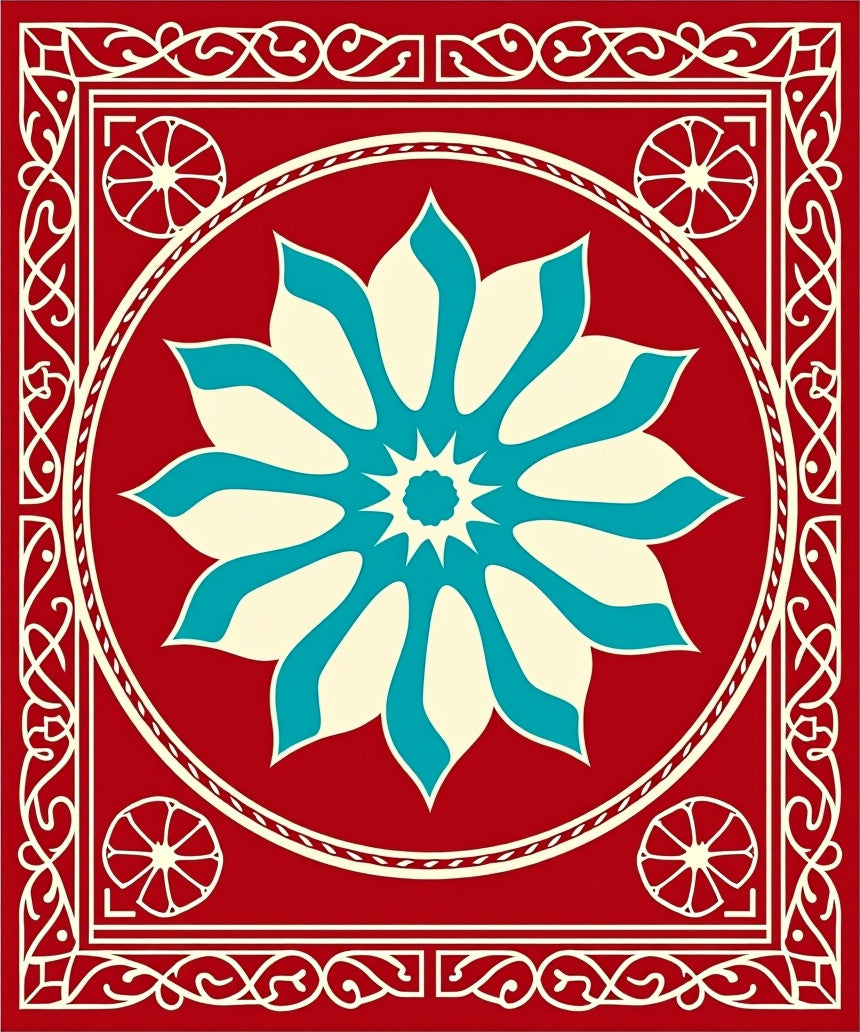 Crimson Flower Ivory Teal Accents Rug