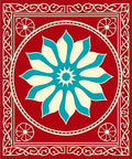Crimson Flower Ivory Teal Accents Rug