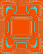 Bright Orange Circuit Board Geometric Rug