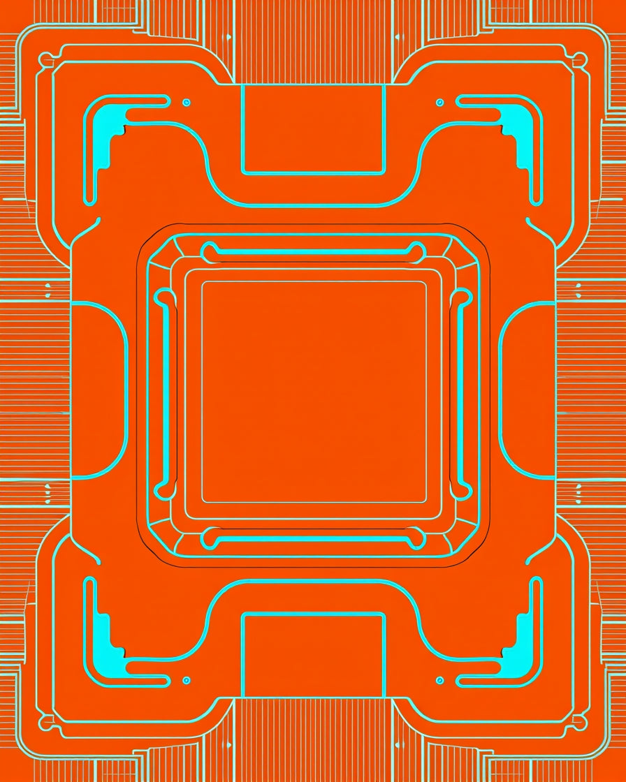 Bright Orange Circuit Board Geometric Rug