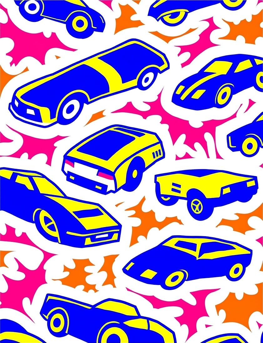 Retro Blue Yellow Sports Cars Rug