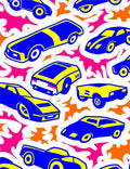Retro Blue Yellow Sports Cars Rug