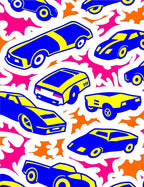 Retro Blue Yellow Sports Cars Rug