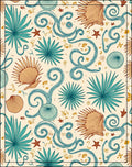 Teal Blue Coral Starfish Shells Rug