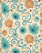 Teal Blue Coral Starfish Shells Rug