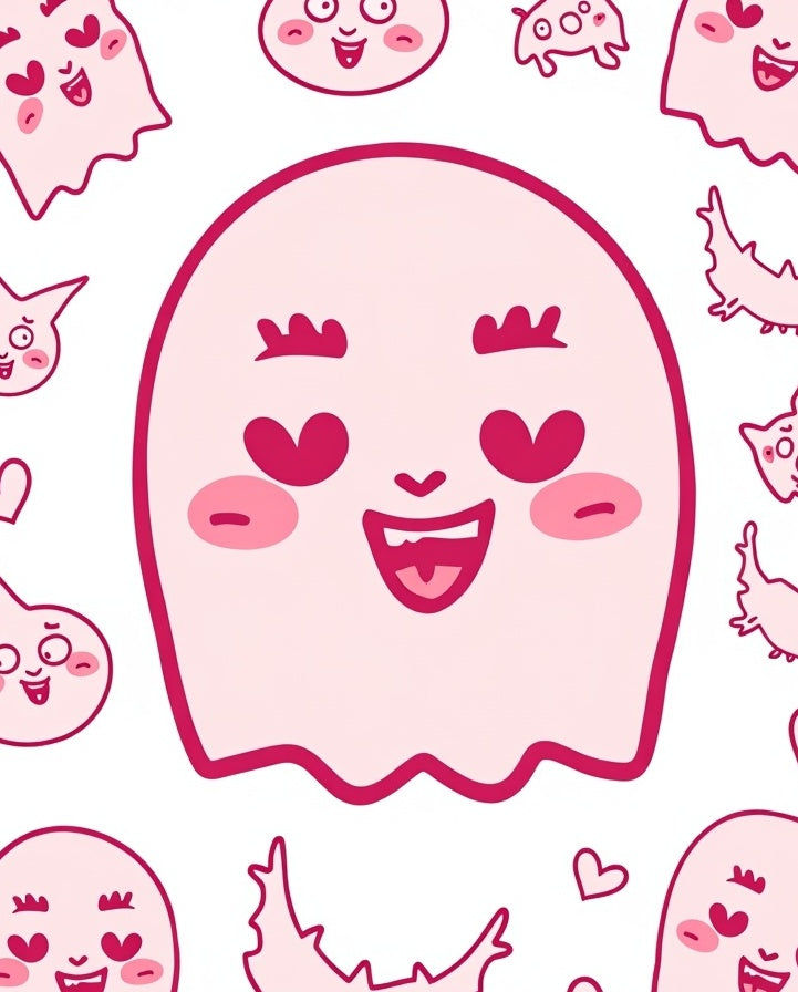 Cute Pink Ghost Heart Eyes Collection Rug