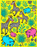 Playful Safari Animals Lush Jungle Yellow Rug