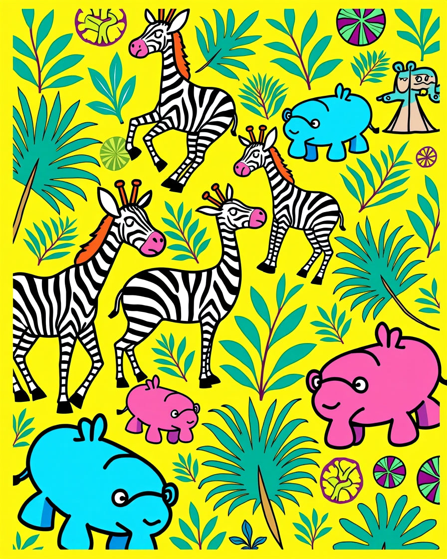 Playful Safari Animals Lush Jungle Yellow Rug