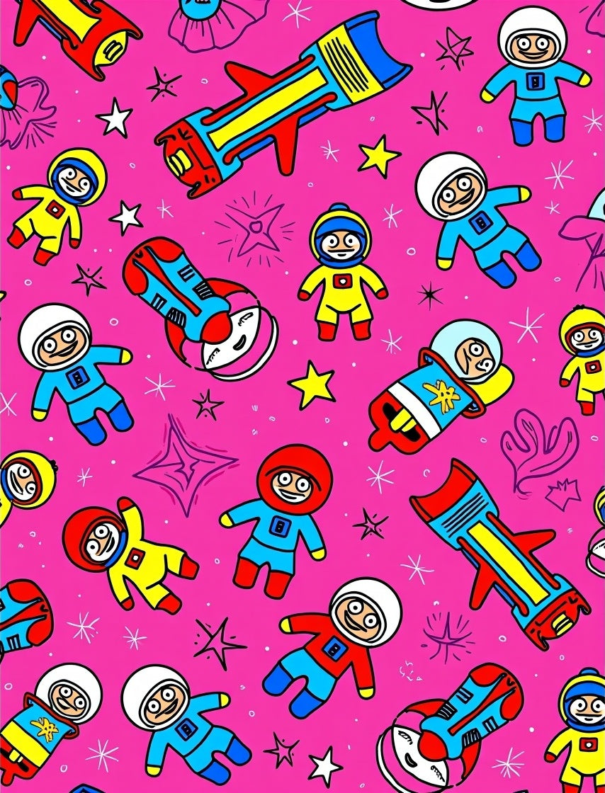 Pink Rocket Astronaut Kids Galaxy Rug