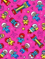 Pink Rocket Astronaut Kids Galaxy Rug