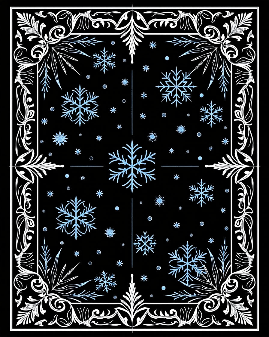 Winter Snowflake Border Black Rug