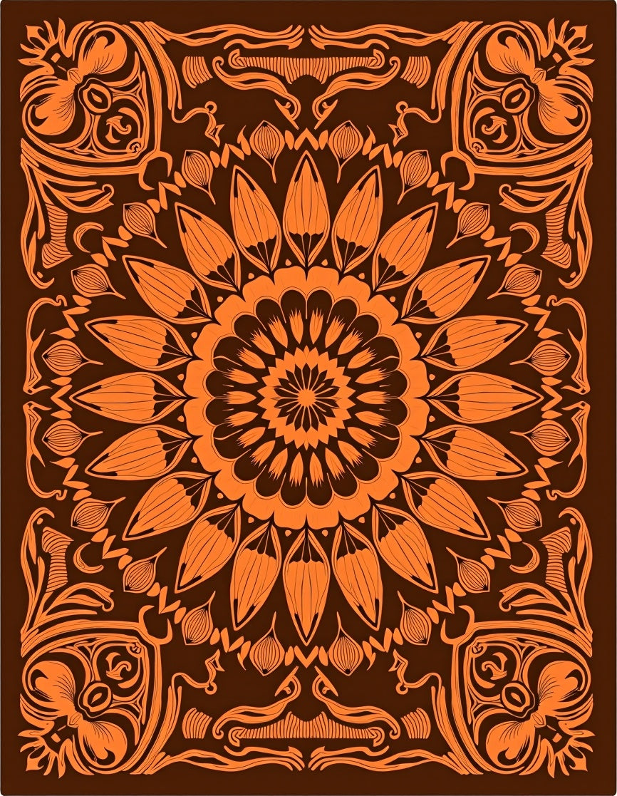 Vibrant Orange Floral Mandala Swirl Rug