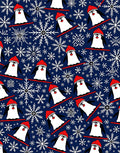 Playful Skiing Penguins Snowflake Navy Rug