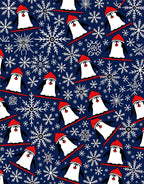 Playful Skiing Penguins Snowflake Navy Rug