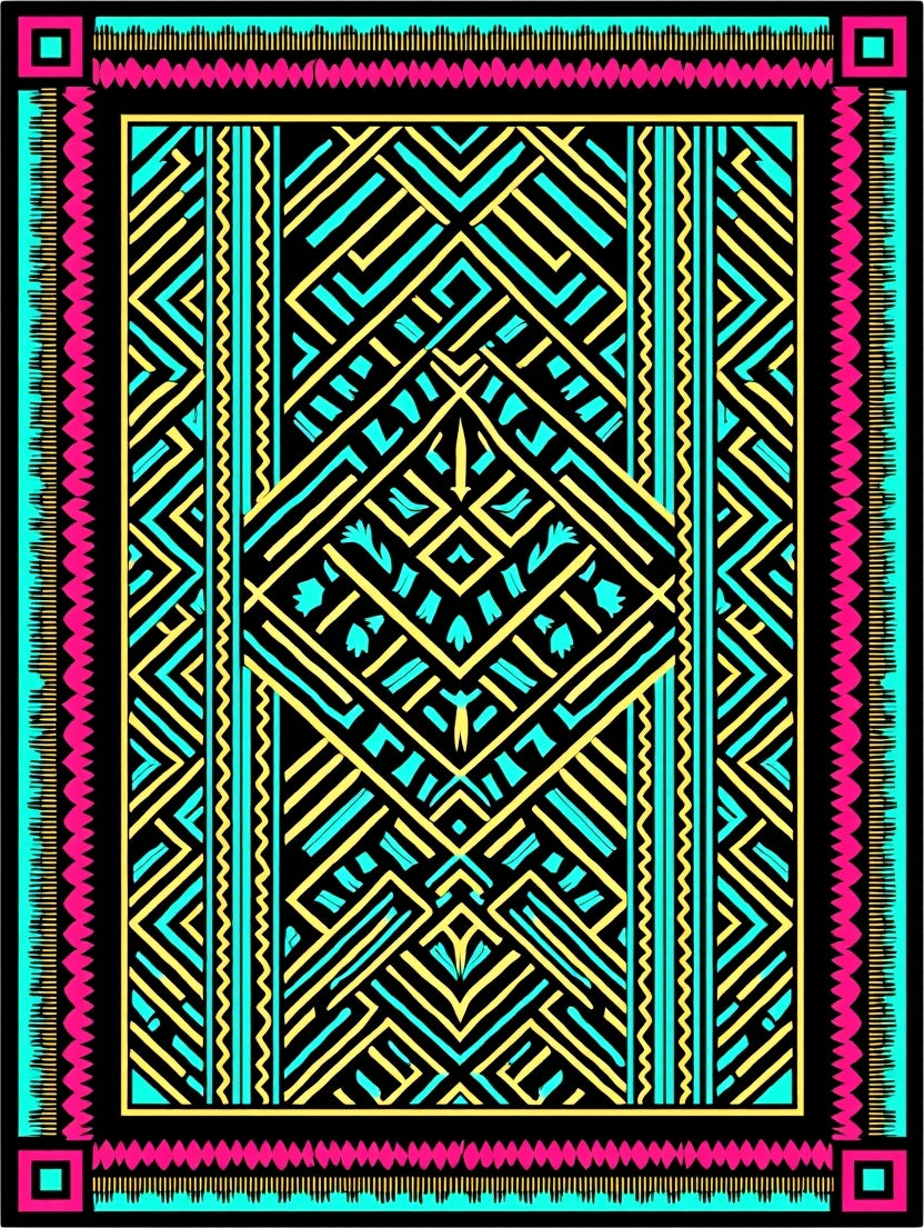 Bold Pink Turquoise Geometric Maze Rug