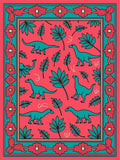 Coral Teal Dinosaur Floral Border Rug
