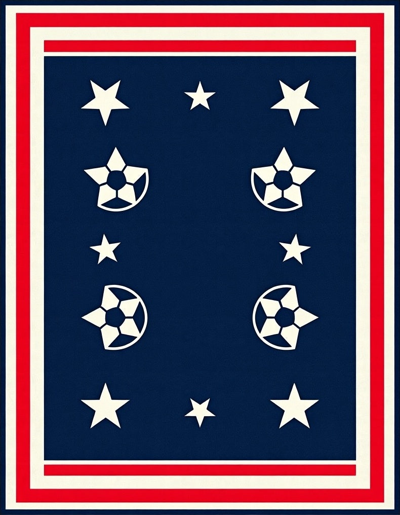 Navy White Red Star Soccer Border Rug
