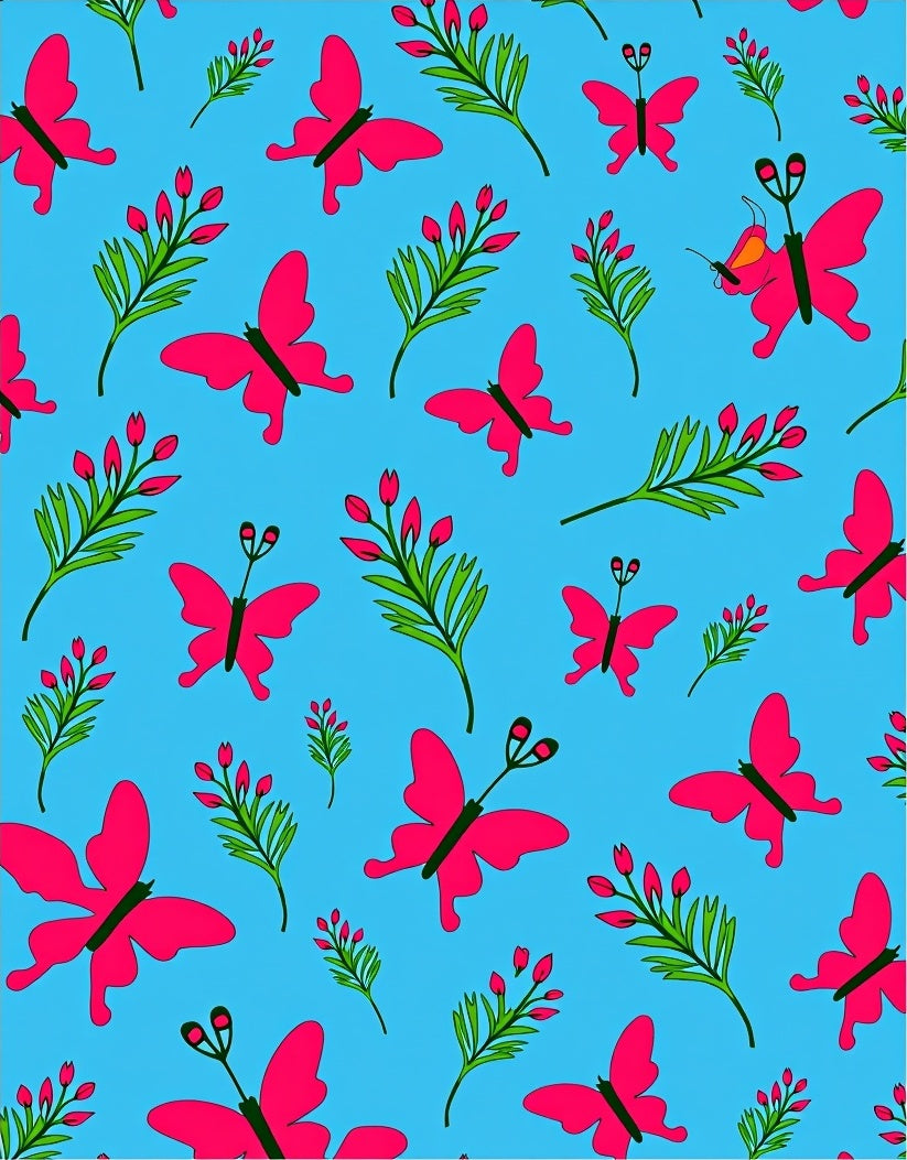 Bright Pink Butterfly Floral Branch Rug