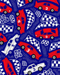 Red White Racing Cars Checkerboard Flags Rug
