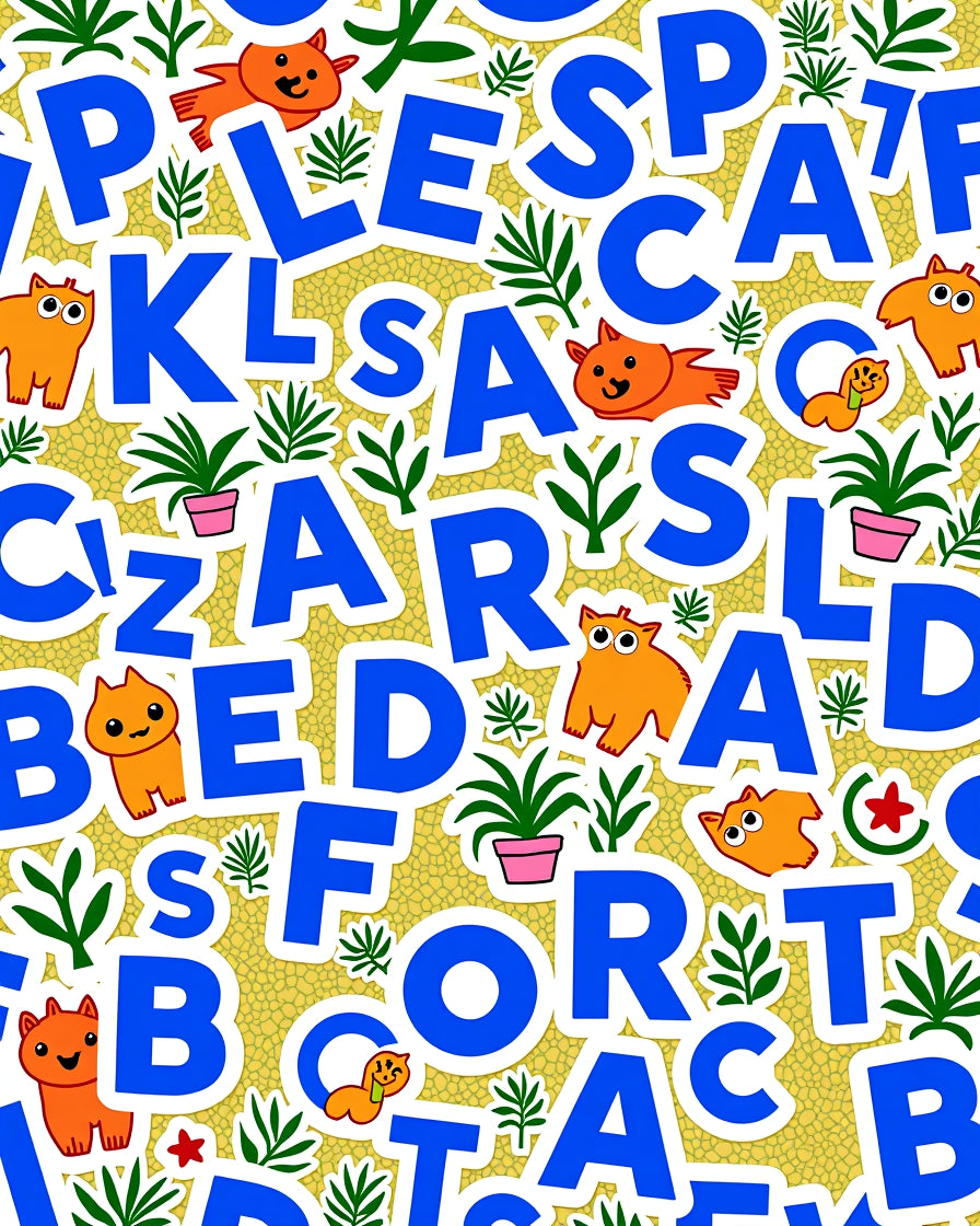 Whimsical Alphabet Cats Botanical Play Rug
