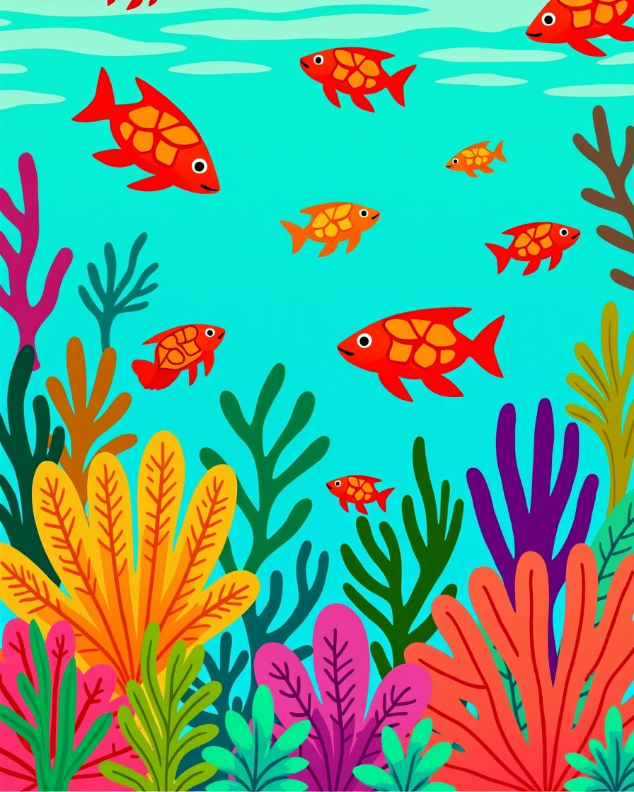 Vibrant Coral Reef Fish Flock Rug