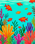 Vibrant Coral Reef Fish Flock Rug