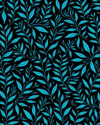 Bright Teal Foliage on Black Background Rug