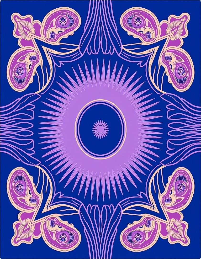 Indigo Violet Abstract Swirl Medallion Rug