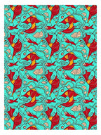 Art Nouveau Red Floral Teal Swirling Fish Rug