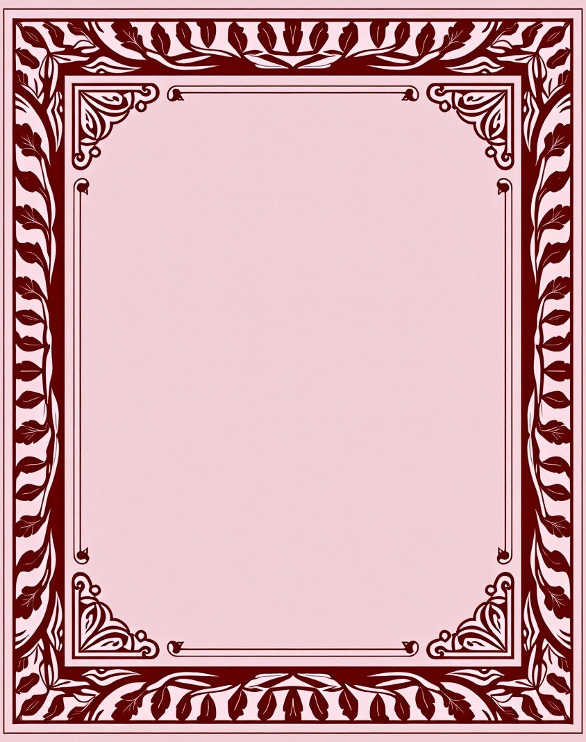 Deep Red Natural Foliage Border Rug