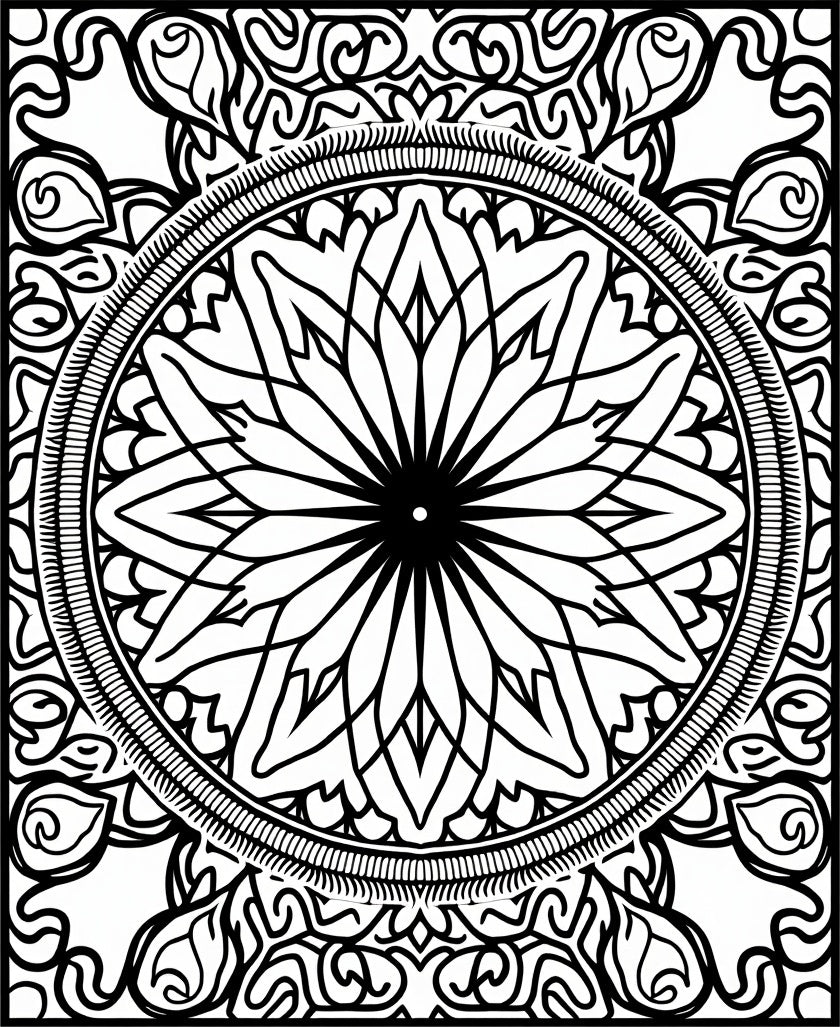 Black White Mandala Radial Floral Rug