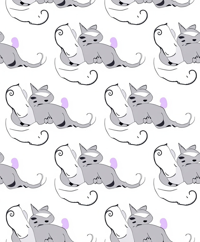 Whimsical Gray Cat Abstract Lilac Spots Rug