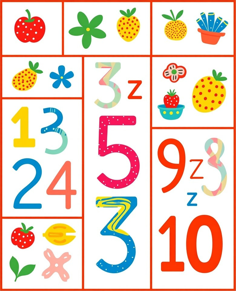 Playful Fruit and Numbers Collage Rug