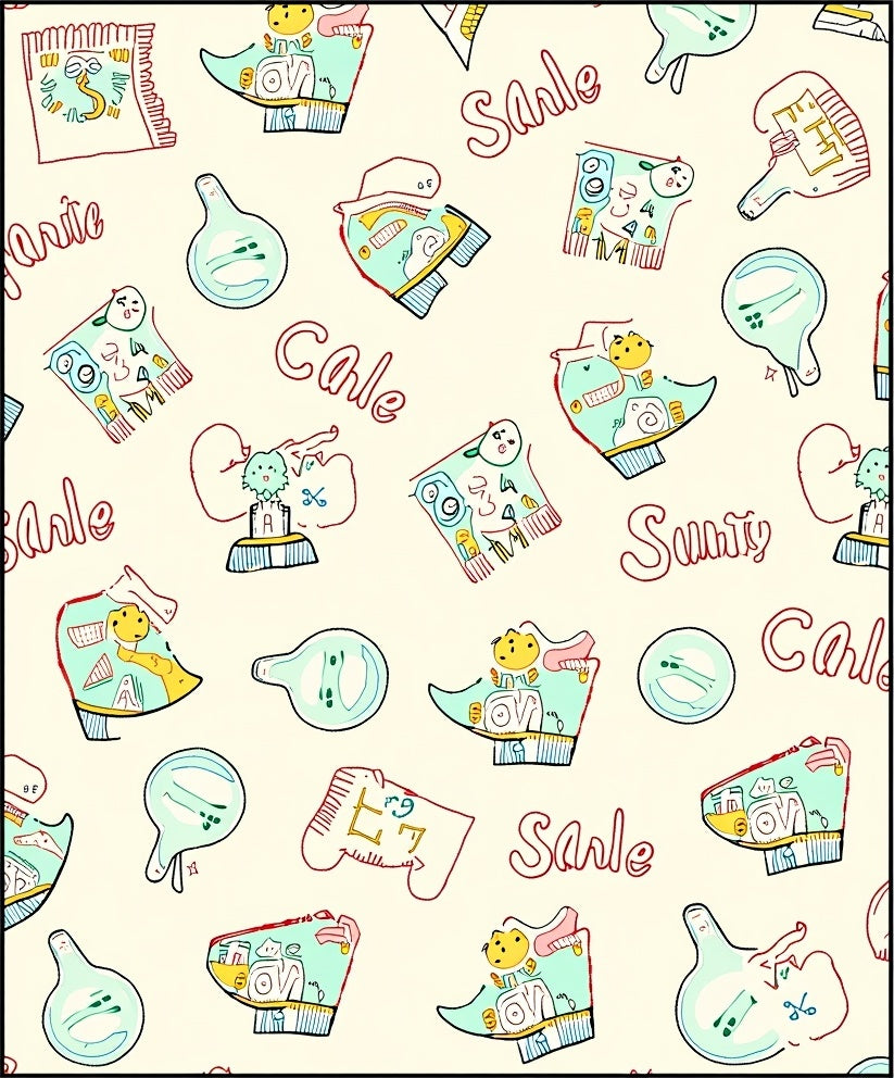 Whimsical Yellow Blue Cartoon Collage Rug