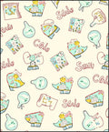 Whimsical Yellow Blue Cartoon Collage Rug