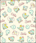 Whimsical Yellow Blue Cartoon Collage Rug
