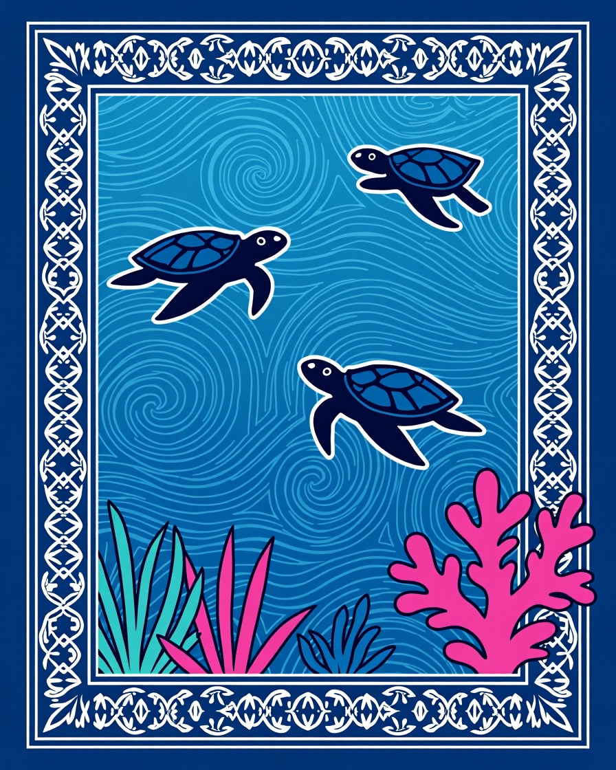 Deep Blue Ocean Turtle Sea Life Rug