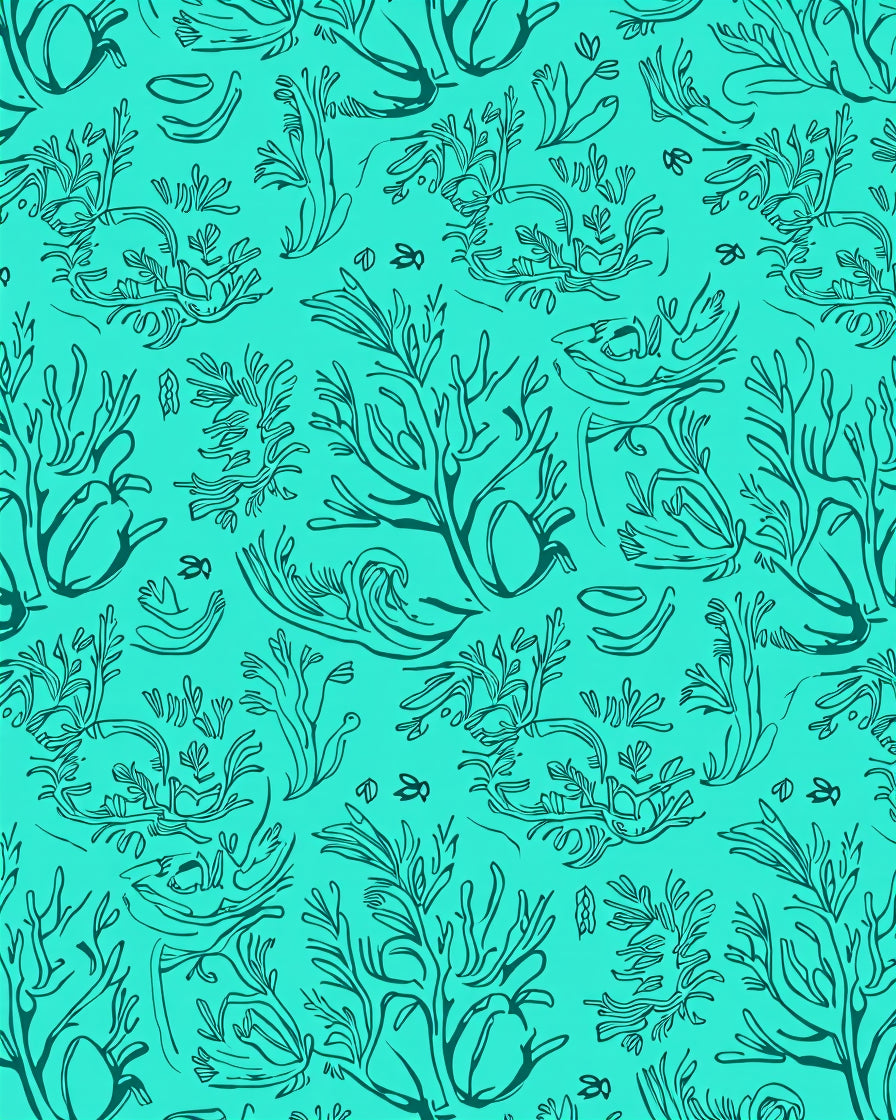 Teal Coral Branch Marine Sketch Rug