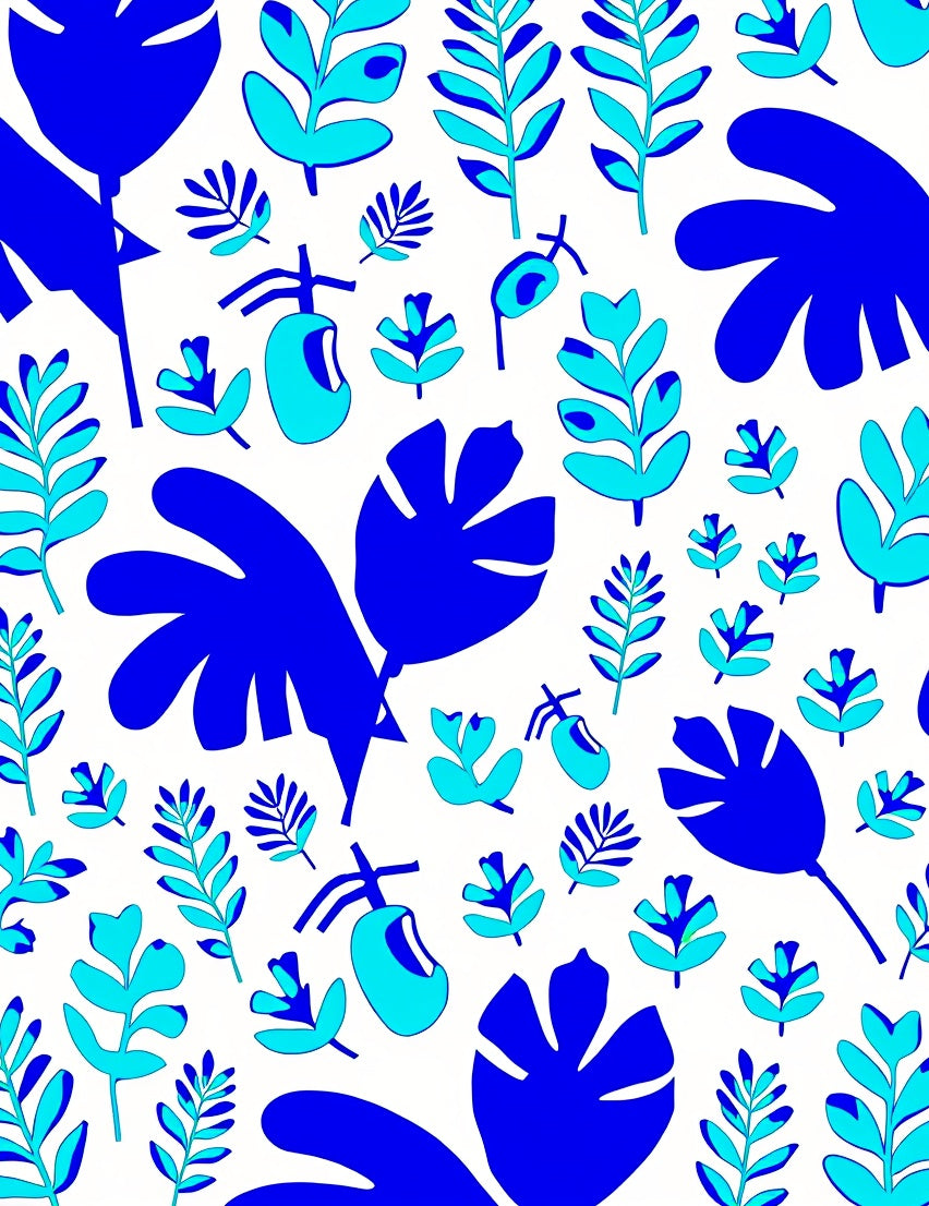 Bold Blue Tropical Foliage Abstraction Rug