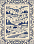 Navy Blue Bear Woodland Landscape Border Rug