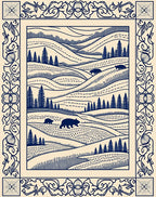 Navy Blue Bear Woodland Landscape Border Rug