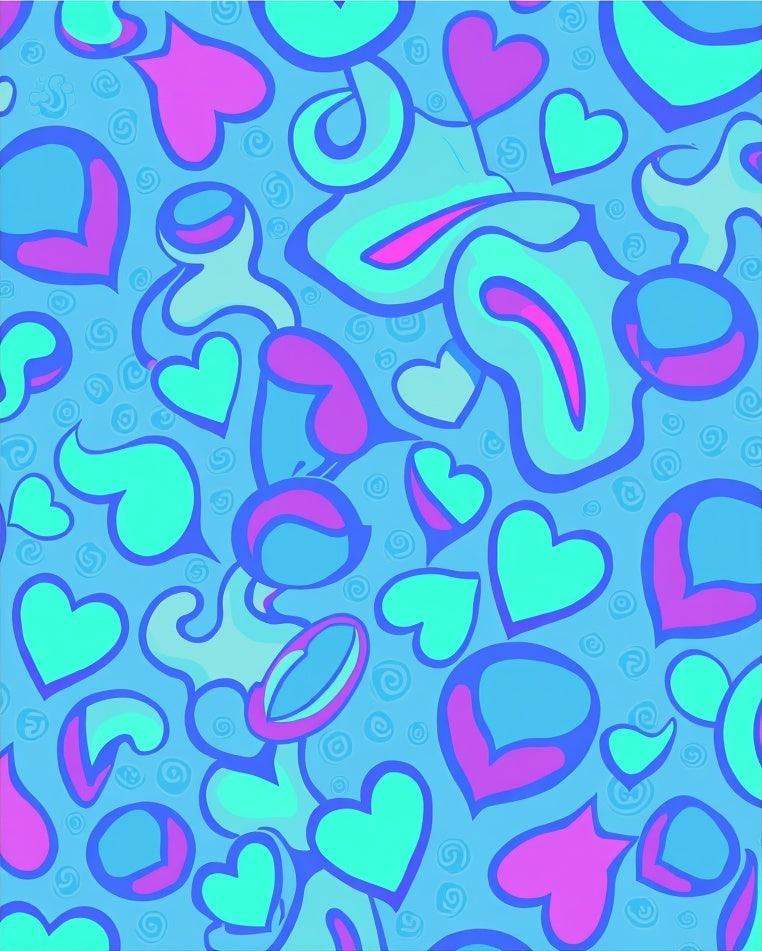 Aqua Pink Heart Swirl Repeating Pattern Rug