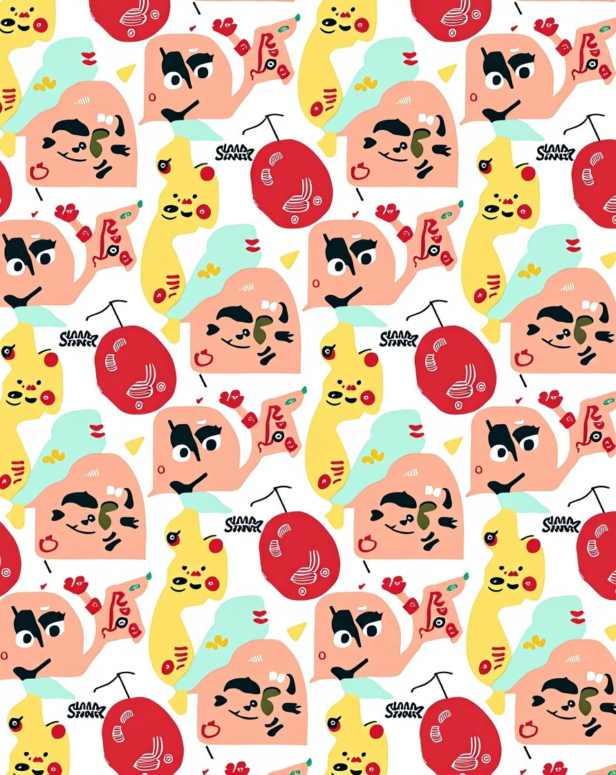 Playful Abstract Faces Red Yellow Blue Rug