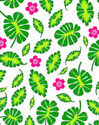 Vibrant Green Tropical Leaf Pink Blossom Rug
