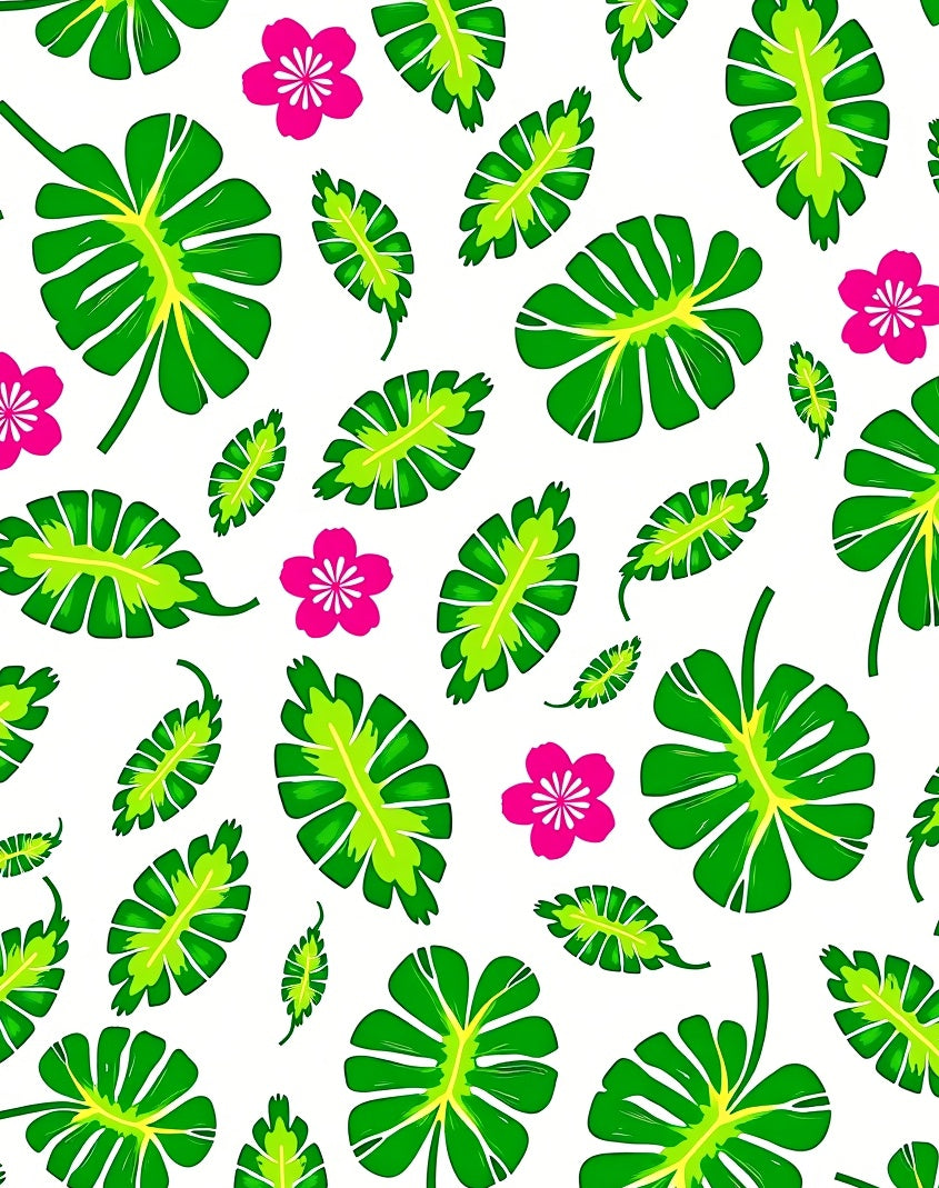 Vibrant Green Tropical Leaf Pink Blossom Rug