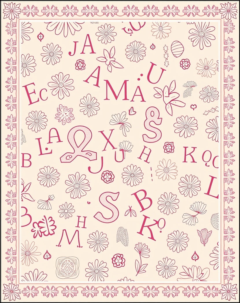 Pink Daisy Alphabet Collage Rug