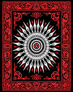 Intricate Red Black Sunburst Medallion Rug