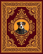 Regal Dog Portrait Burgundy Ornate Rug